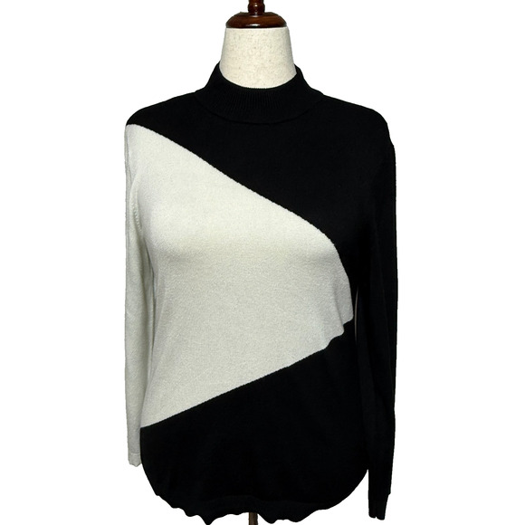Chicos Sweater Womens Large 2 Black White Pullover Long Sleeve Turtle Neck - Picture 1 of 10